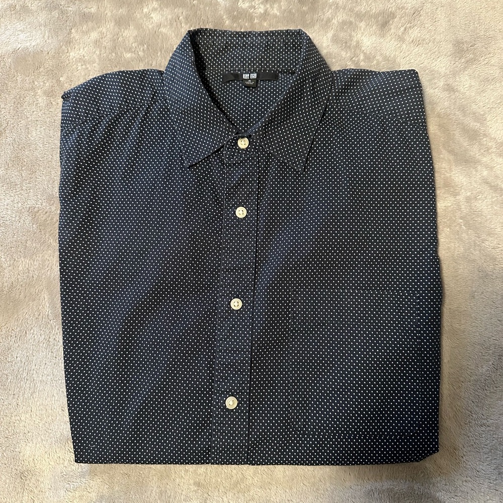 Uniqlo black/white dot button down shirt, size M